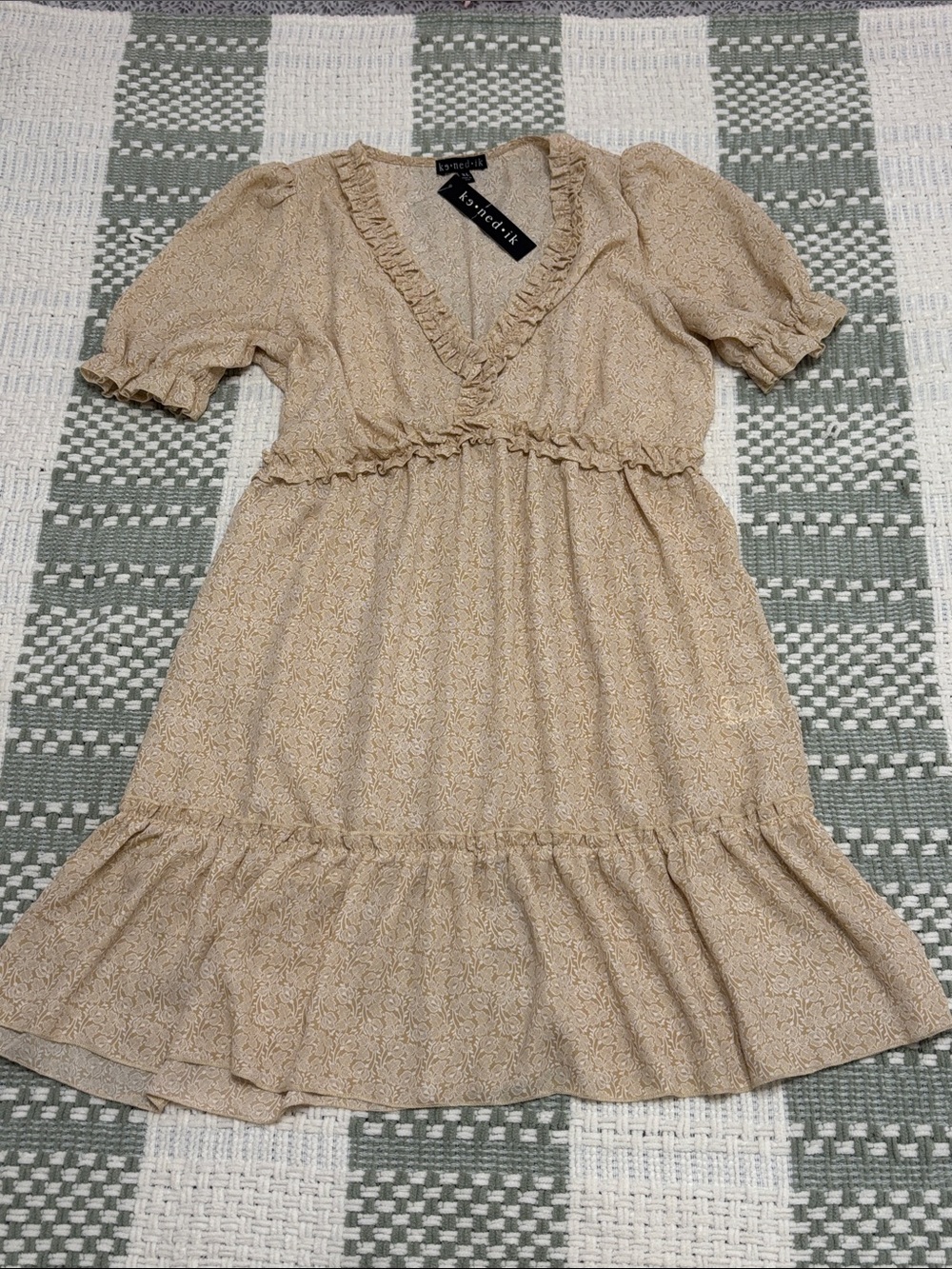 Kooples Beige Floral Ruffle Midi Dress